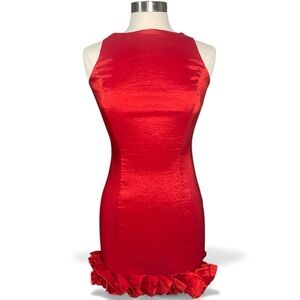 Vintage Jessica McClintock Red Cocktail Dress Ruffle Hem Evening Dress size 6